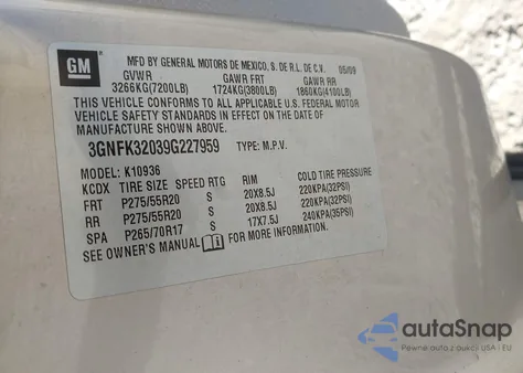 2009 Chevrolet Avalanche K1500 Ltz из США, поврежденный, VIN 3GNFK32039G227959